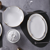 Ensemble d'assiettes en céramique blanche, vaisselle en porcelaine durable avec bordure dorée