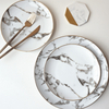 Ensemble de dîner en céramique de restaurant de marbre gris de luxe en gros avec la jante d'or