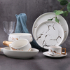 Service de table de restaurant, service de table de fête, service de table marbré, assiettes et bols émaillés nordiques, passe au four/lave-vaisselle 