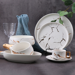 Service de table de restaurant, service de table de fête, service de table marbré, assiettes et bols émaillés nordiques, passe au four/lave-vaisselle 