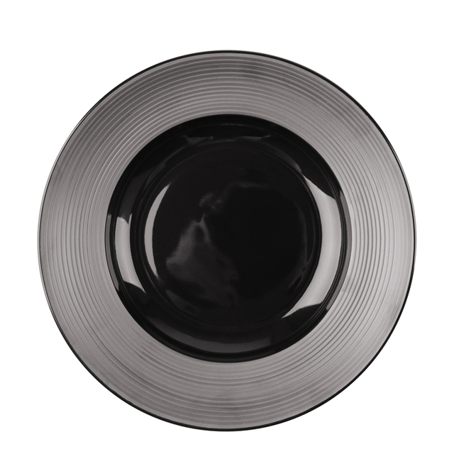 Assiettes à dîner en céramique, fournisseur de vaisselle écologique, vaisselle ronde noire durable, restaurant en porcelaine