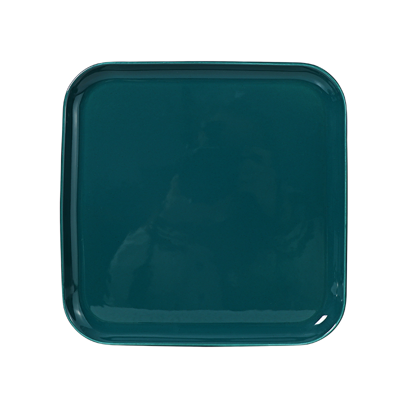 Assiette carrée verte en porcelaine de 10 pouces