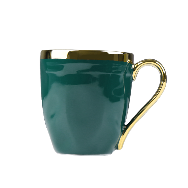 Tasse en céramique verte avec bord doré