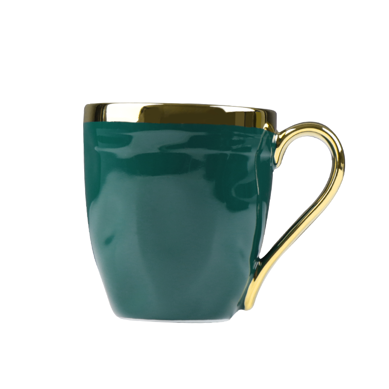 Tasse verte en céramique de cadeau de Noël avec la jante d'or