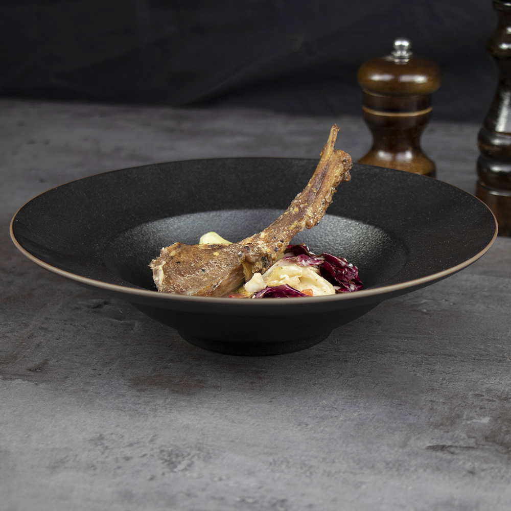 Assiette creuse en céramique noire, assiette à pâtes profondes, vaisselle pour Restaurant