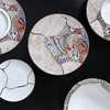 Assiettes à dîner à bord doré, ensemble d'assiettes en porcelaine tendre pour salle de bal somptueuse