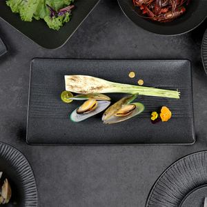 Assiette rectangulaire en porcelaine, vaisselle, nouveau Design, assiette de Restaurant noire mate