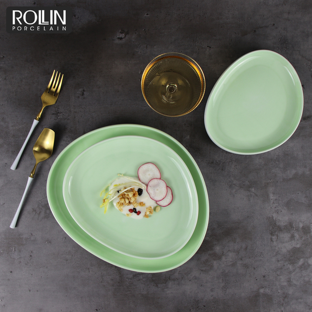 Assiette Pratos De Porcelana Verde, assiettes De dîner en porcelaine, assiettes De Restaurant en céramique
