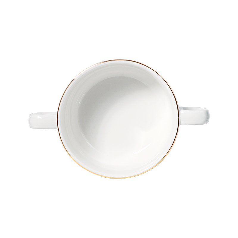 Le bol à soupe en porcelaine du fournisseur d'hôtel gère les tasses à soupe en céramique avec poignées