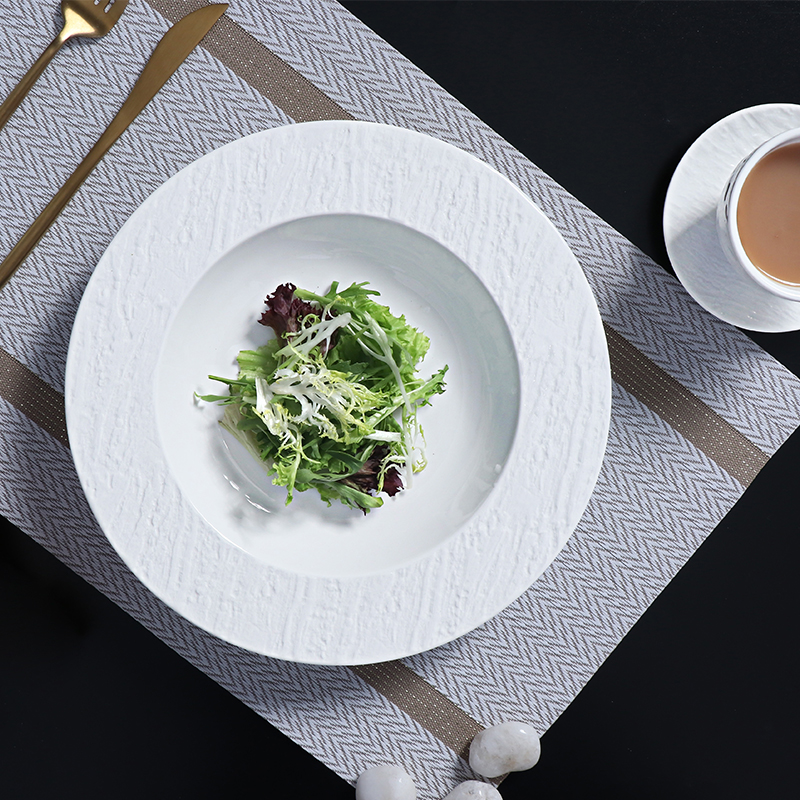 Assiette de service en céramique blanche, assiette à pâtes, assiette en grès profond pour Restaurants