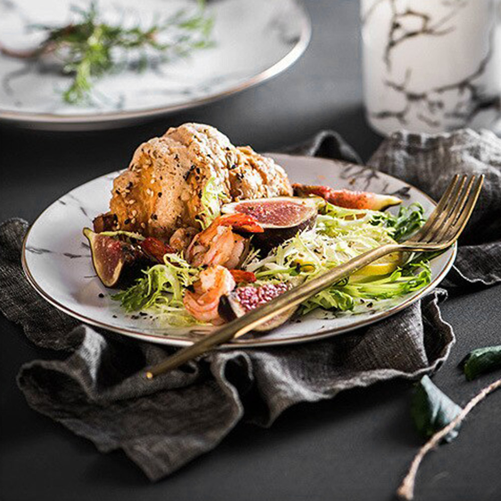 Vaisselle moderne en marbre populaire britannique, assiettes en céramique grises pour Restaurant