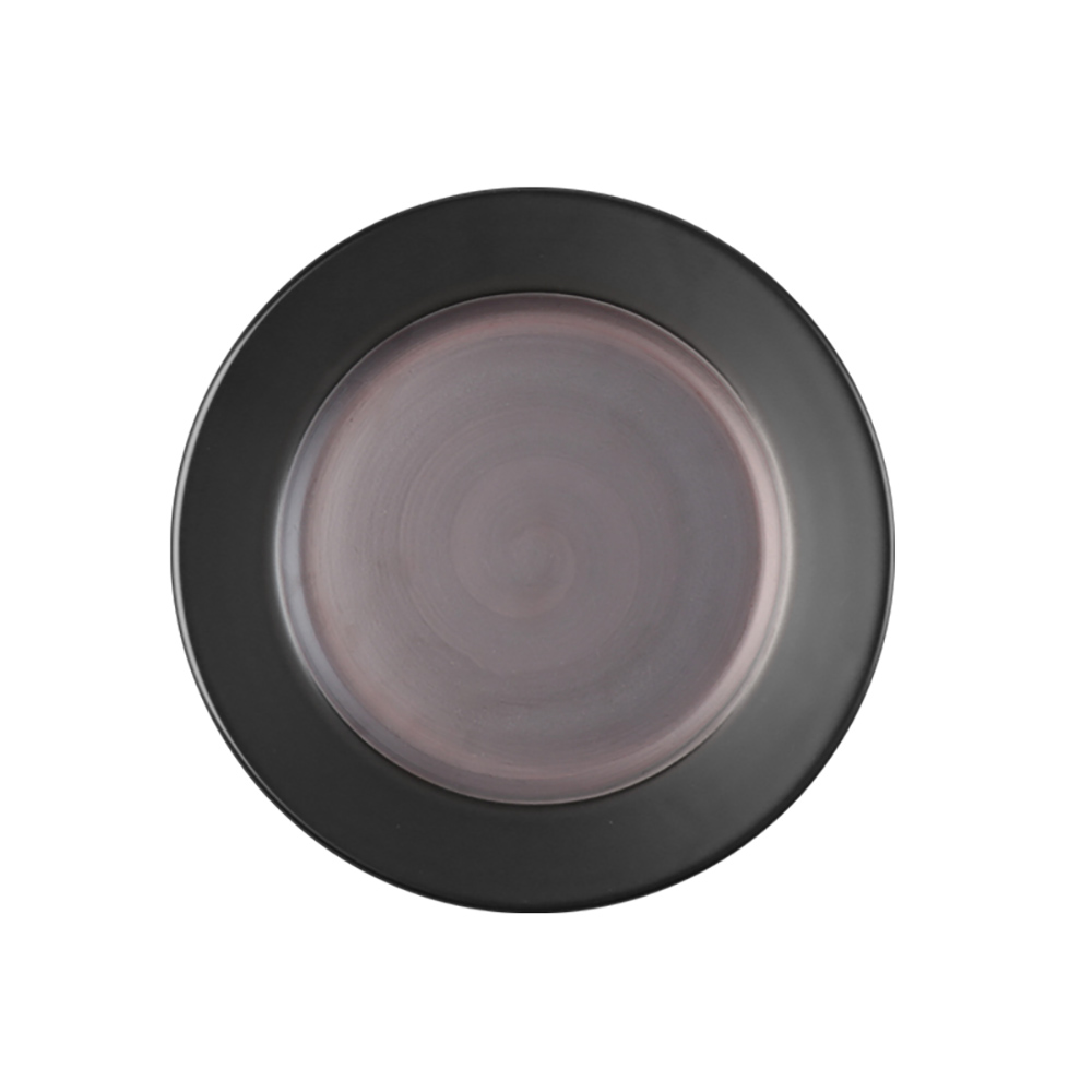 Assiette à dîner ronde en porcelaine, assiette à pâtes Spaghetti plate en porcelaine noire