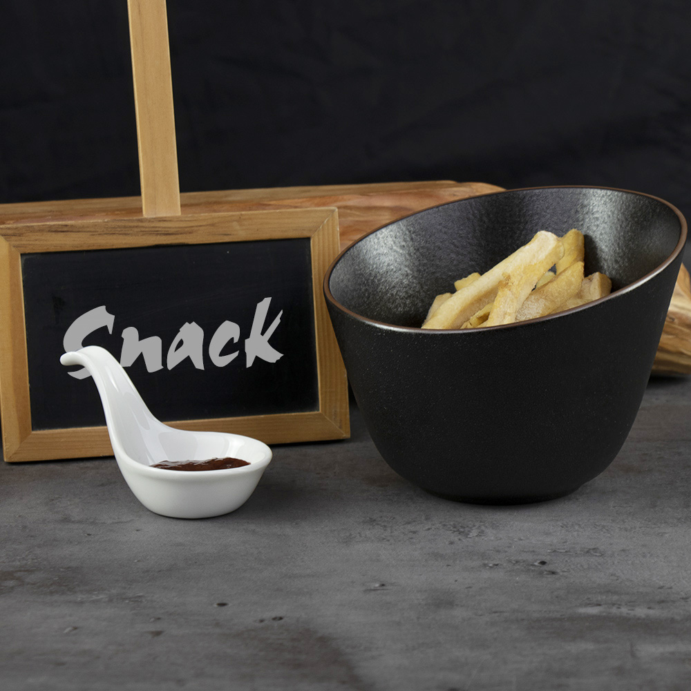 Bol incliné en céramique, assiette à collation en porcelaine noire, plats à frites, bols