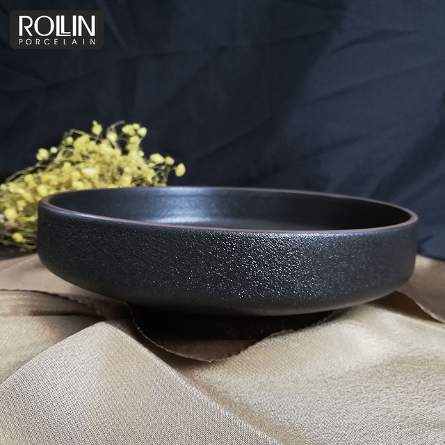 Assiette creuse en céramique noire, assiette à soupe en porcelaine, assiette à ragoût pour Restaurant