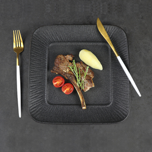 Assiette carrée noire en porcelaine, vaisselle de restaurant