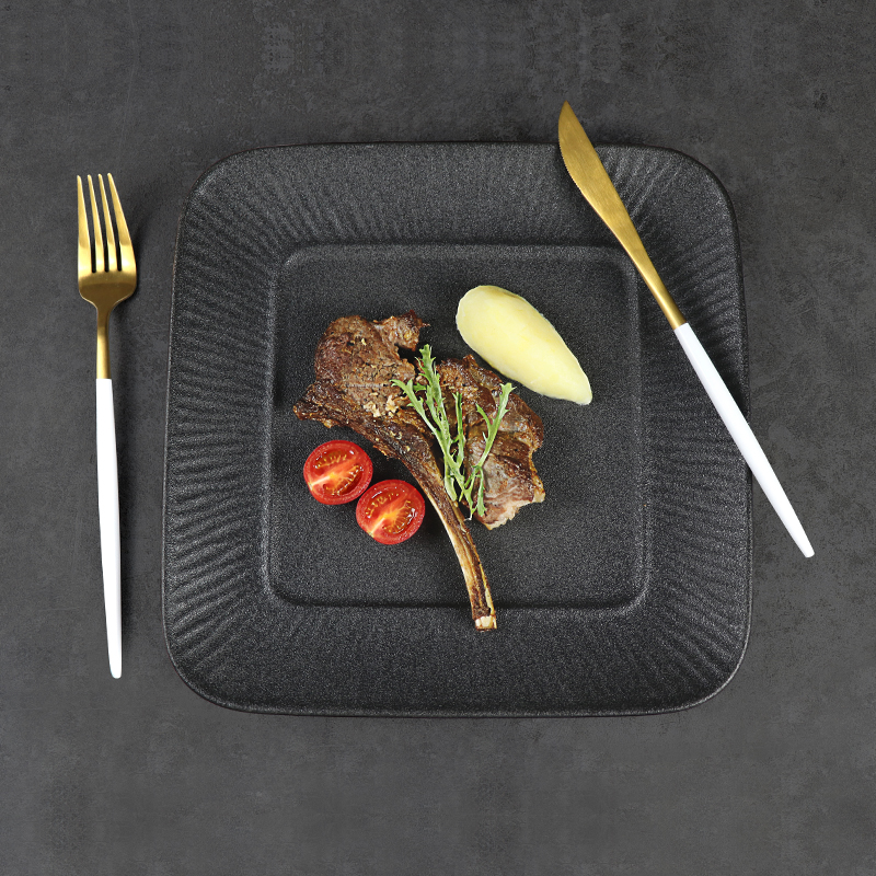 Assiette carrée noire en porcelaine, vaisselle de restaurant