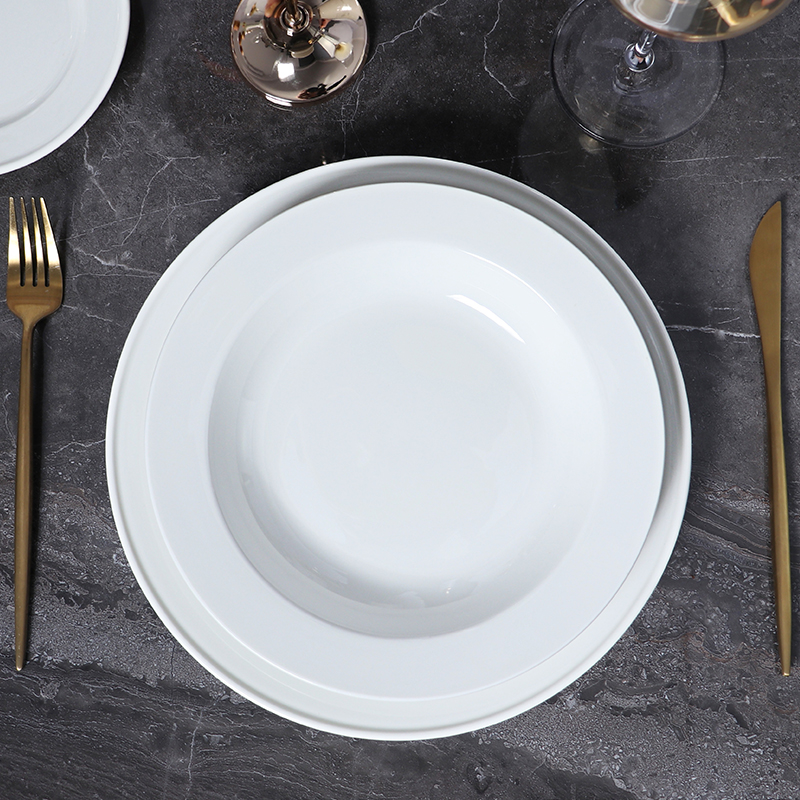 Fournisseur d'hôtel assiette à soupe Chaozhou usine de céramique assiettes en céramique blanche ronde assiette à soupe en porcelaine blanche pour Restaurant