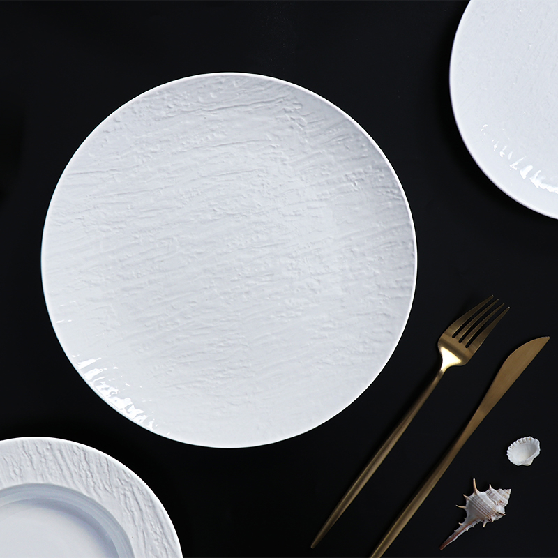 Ensemble d'assiettes coupées en céramique blanche, assiette de dîner de Restaurant, ensemble en grès