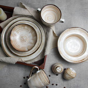 Ensemble d'assiettes et de bols de restaurant, en porcelaine, ensemble de vaisselle, couleurs beiges personnalisées