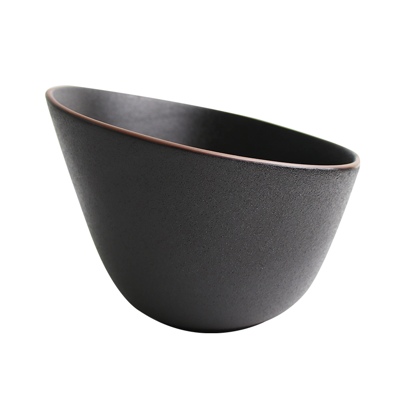 Bol incliné en céramique, assiette à collation en porcelaine noire, plats à frites, bols