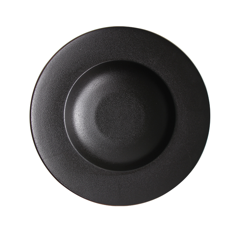 Assiette creuse en céramique noire, assiette à pâtes profondes, vaisselle pour Restaurant