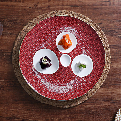 Assiette à Dessert de 12 pouces, assiette de luxe en porcelaine tendre rouge et blanche, assiette Appertizer