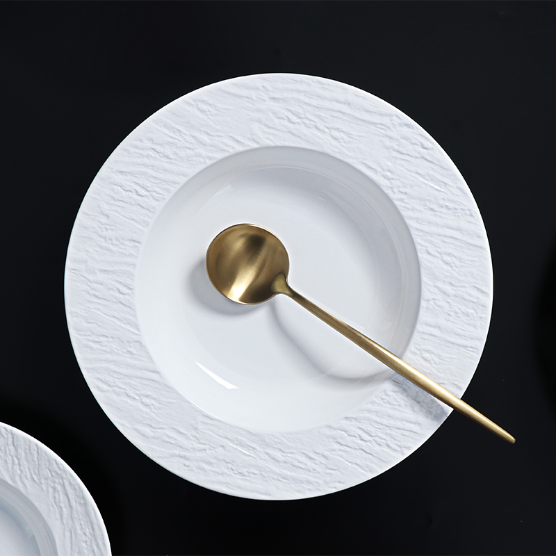 Ensemble d'assiettes coupées en céramique blanche, assiette de dîner de Restaurant, ensemble en grès