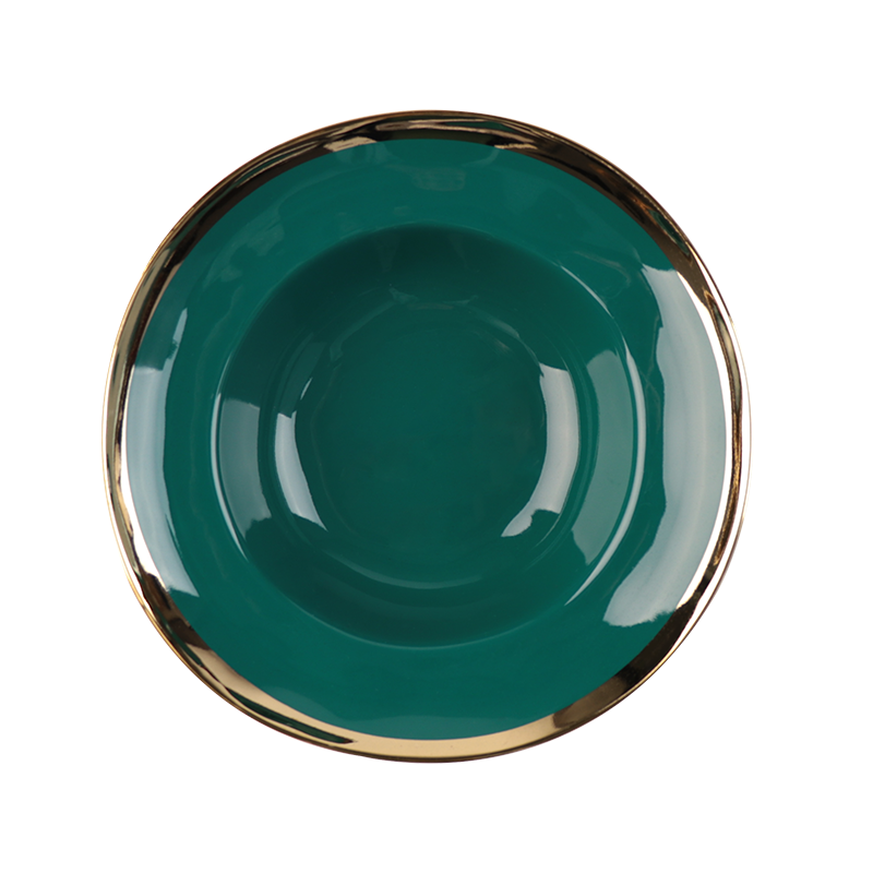 Assiette creuse en céramique à bord doré, design de mode