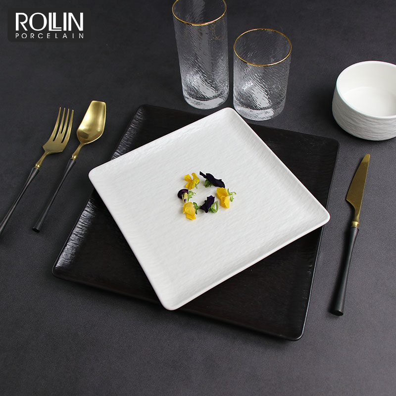  Ensemble de vaisselle noir mat, ensemble de vaisselle carrée pour salle de banquet