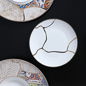 FURUI 8 Assiette à Bordure Dorée Assiette à Dîner en Porcelaine Assiette Latérale