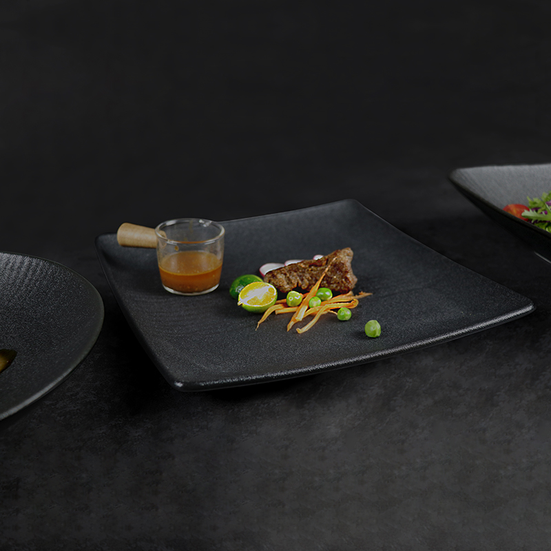 Assiette carrée noire en porcelaine, vaisselle de restaurant