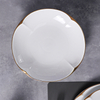 Ensemble d'assiettes en céramique blanche, vaisselle en porcelaine durable avec bordure dorée