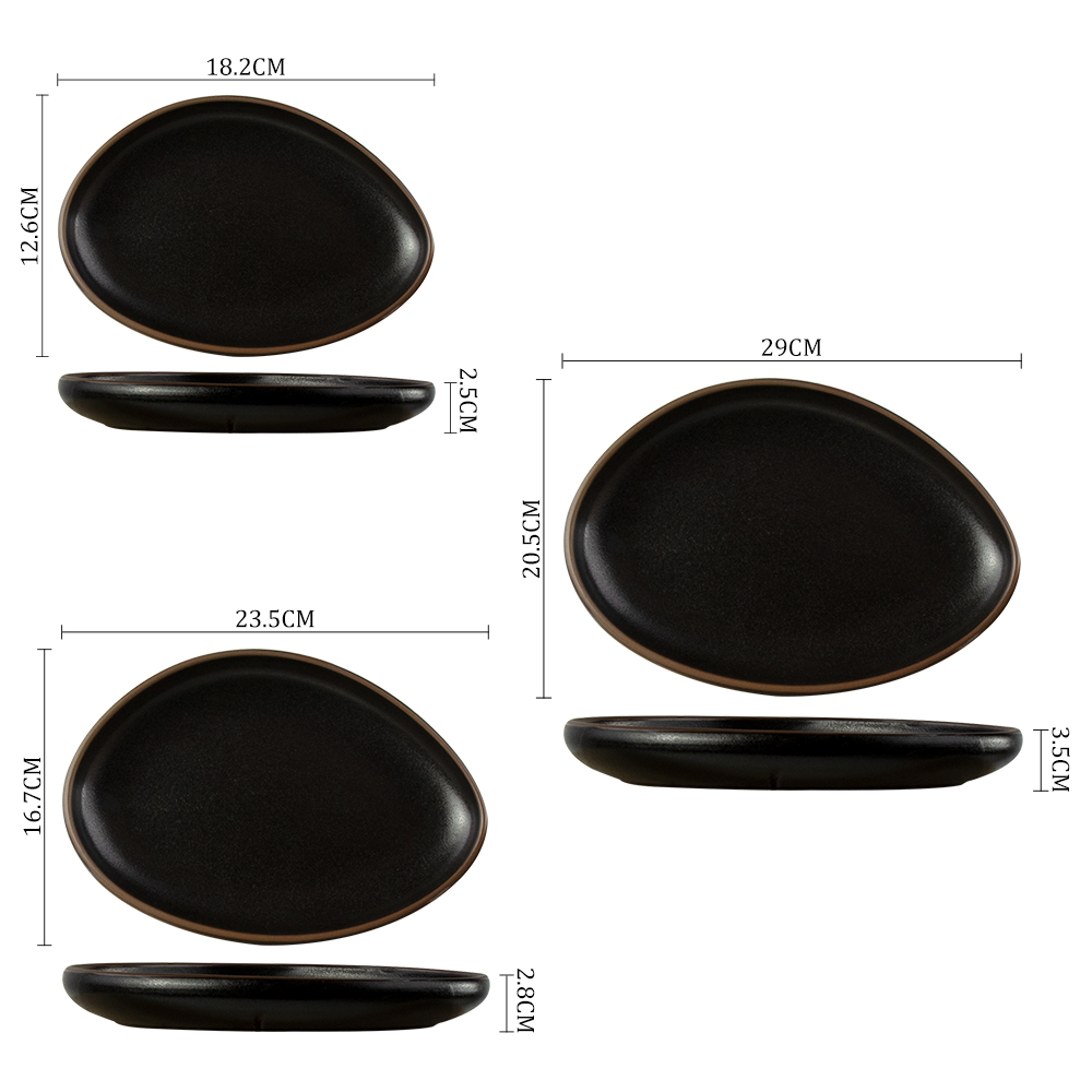 Assiette en céramique irrégulière, vaisselle, assiettes à dîner, assiettes noires en céramique
