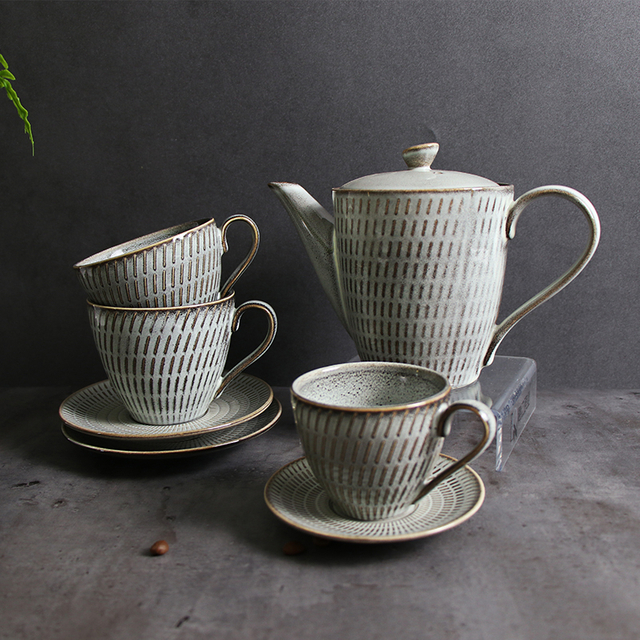 Ensemble de tasses à thé, théière, tasse à café Vintage, vente en gros, service à thé en céramique