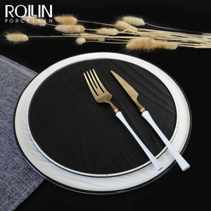 Service de table de Restaurant en céramique populaire au royaume-uni, vaisselle en porcelaine de forme ronde, service de table en grès gaufré sans danger pour les aliments 