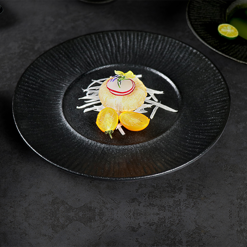 Vaisselle en porcelaine nouvelle conception Matt Frosting Black Restaurant Plate