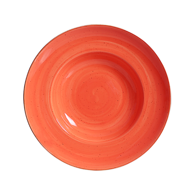 Assiette à pâtes non émaillée en grès de couleur rouge-20 oz