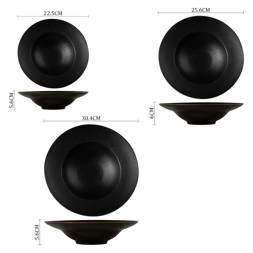 Assiette creuse en céramique noire, assiette à pâtes profondes, vaisselle pour Restaurant