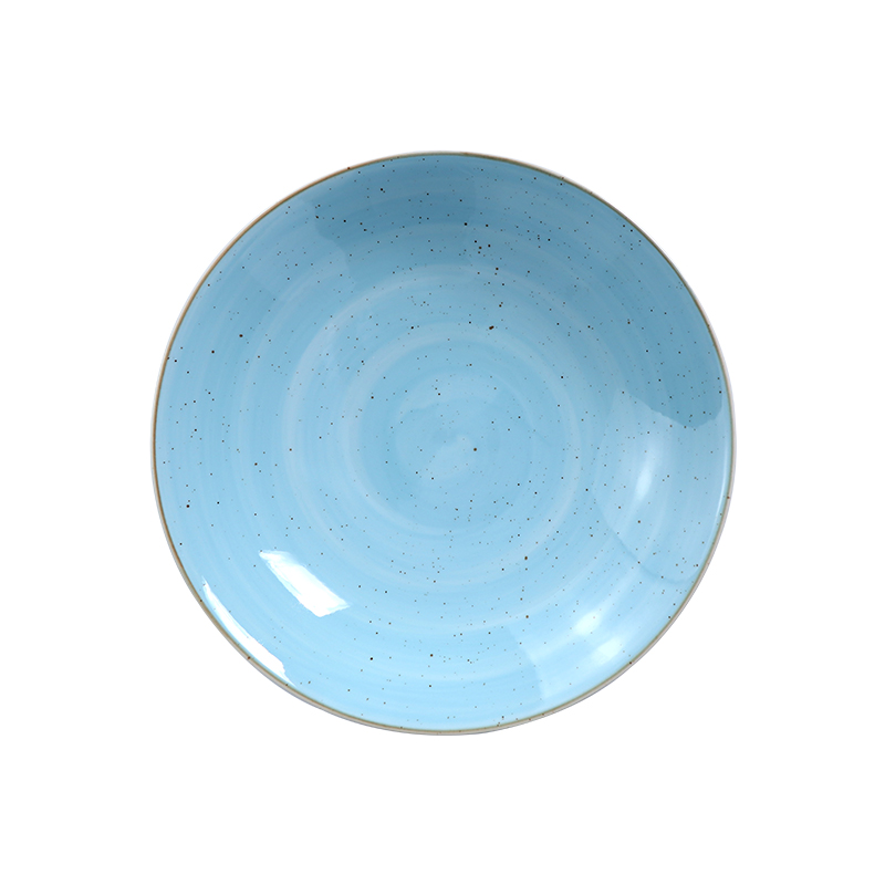 Assiette creuse en porcelaine profonde de bol à salade en grès bleu de 36/46 onces