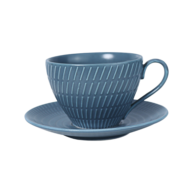 Tasses et assiettes à café en porcelaine bleu royal mat