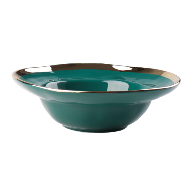 Assiette creuse en céramique à bord doré, design de mode