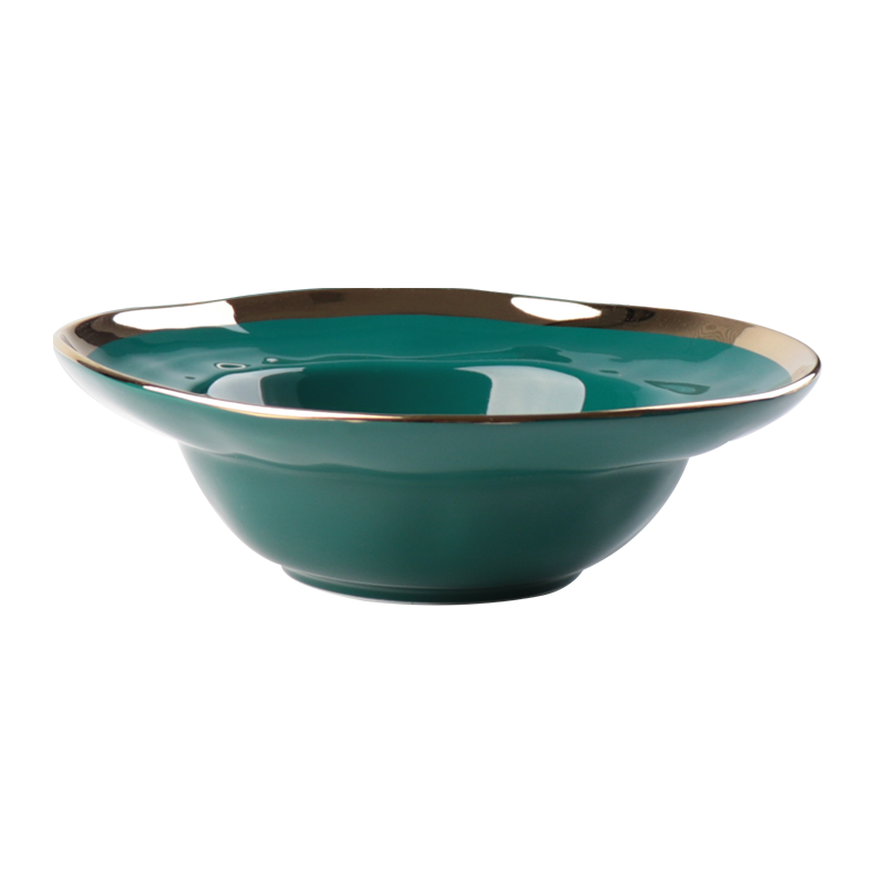 Assiette creuse en céramique à bord doré, design de mode
