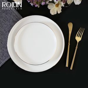 Assiette à dîner en céramique avec peinture dorée, vaisselle d'hôtel, vaisselle en porcelaine, décalcomanie dorée
