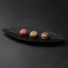 Assiette en forme de feuille en céramique, assiette à gâteau noire et blanche mate, assiette à sushi