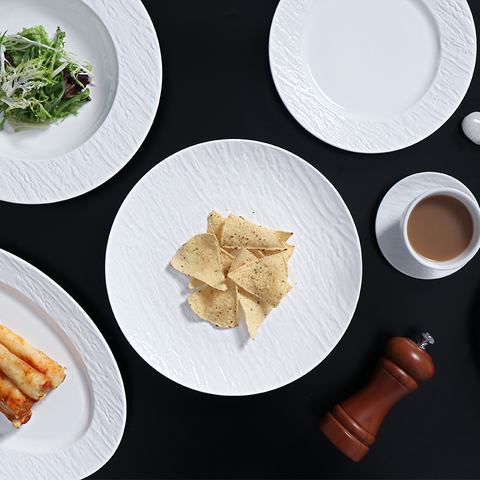 Ensemble d'assiettes coupées en céramique blanche, assiette de dîner de Restaurant, ensemble en grès