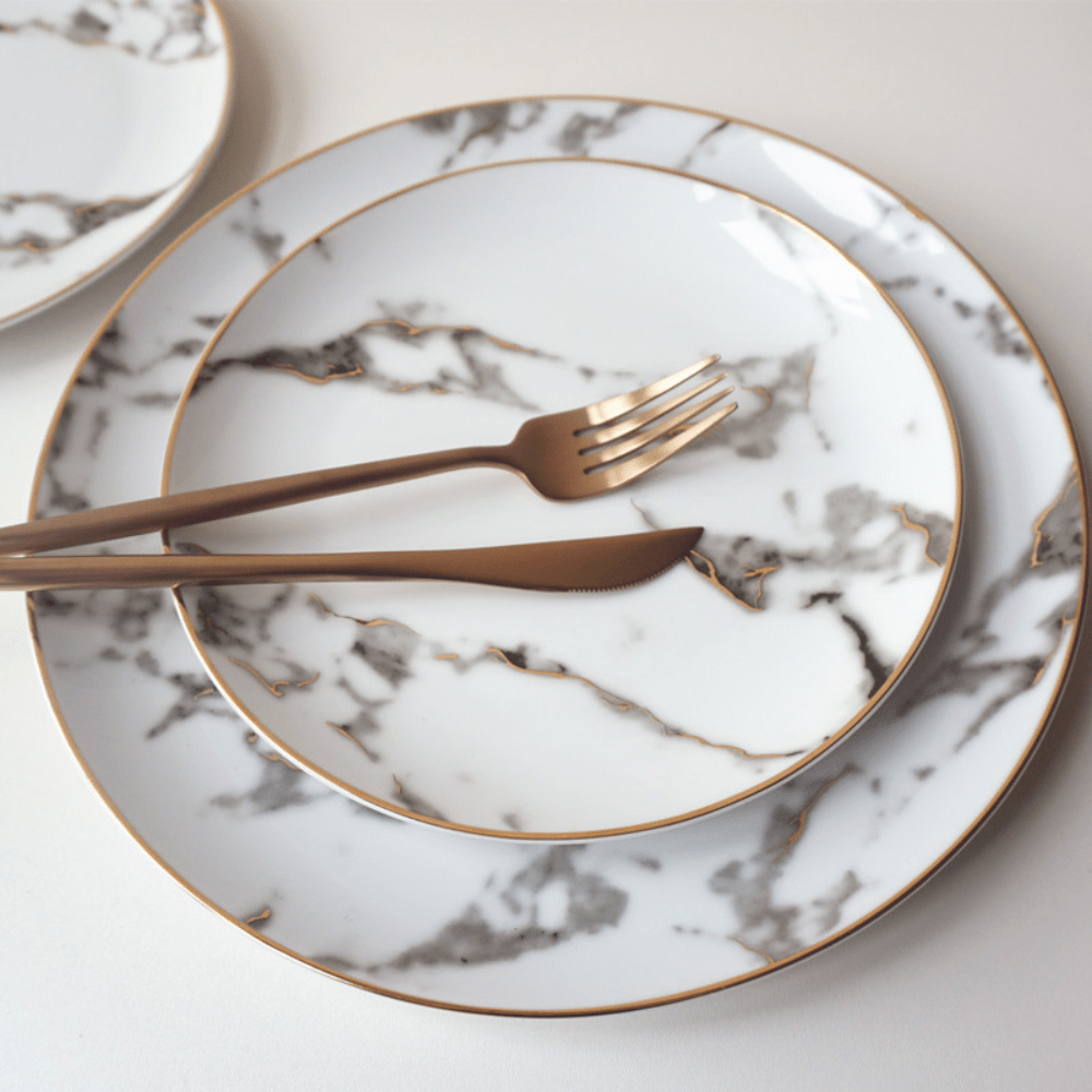 Ensemble de dîner en marbre pour Restaurant, assiettes de vaisselle en marbre, ensemble d'assiettes et de bols