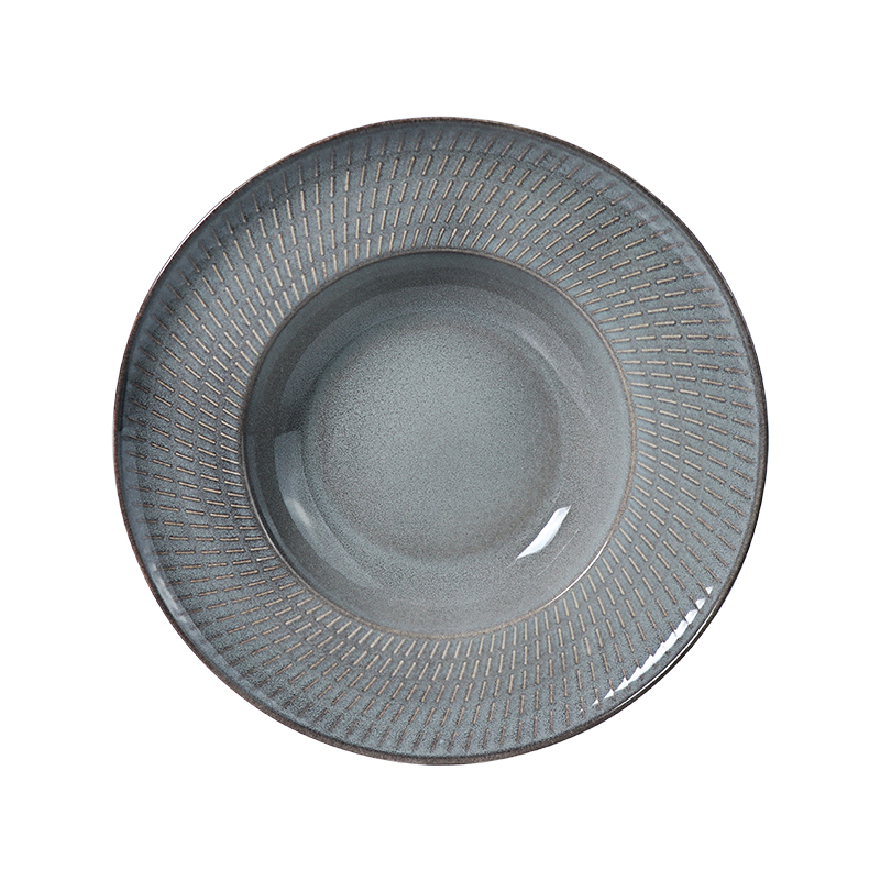 Assiette creuse en céramique de 28 cm, assiette à pâtes en grès Vintage
