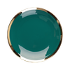 Assiette ronde en céramique de couleur verte irrégulière avec bord doré