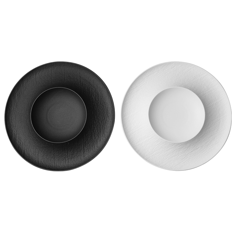 Assiette creuse en céramique blanche mate, assiette à pâtes pour restaurants, assiette à glace en porcelaine pour fruits de mer 