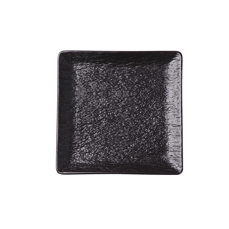 Assiette carrée noire pour restaurants, assiettes en porcelaine mate